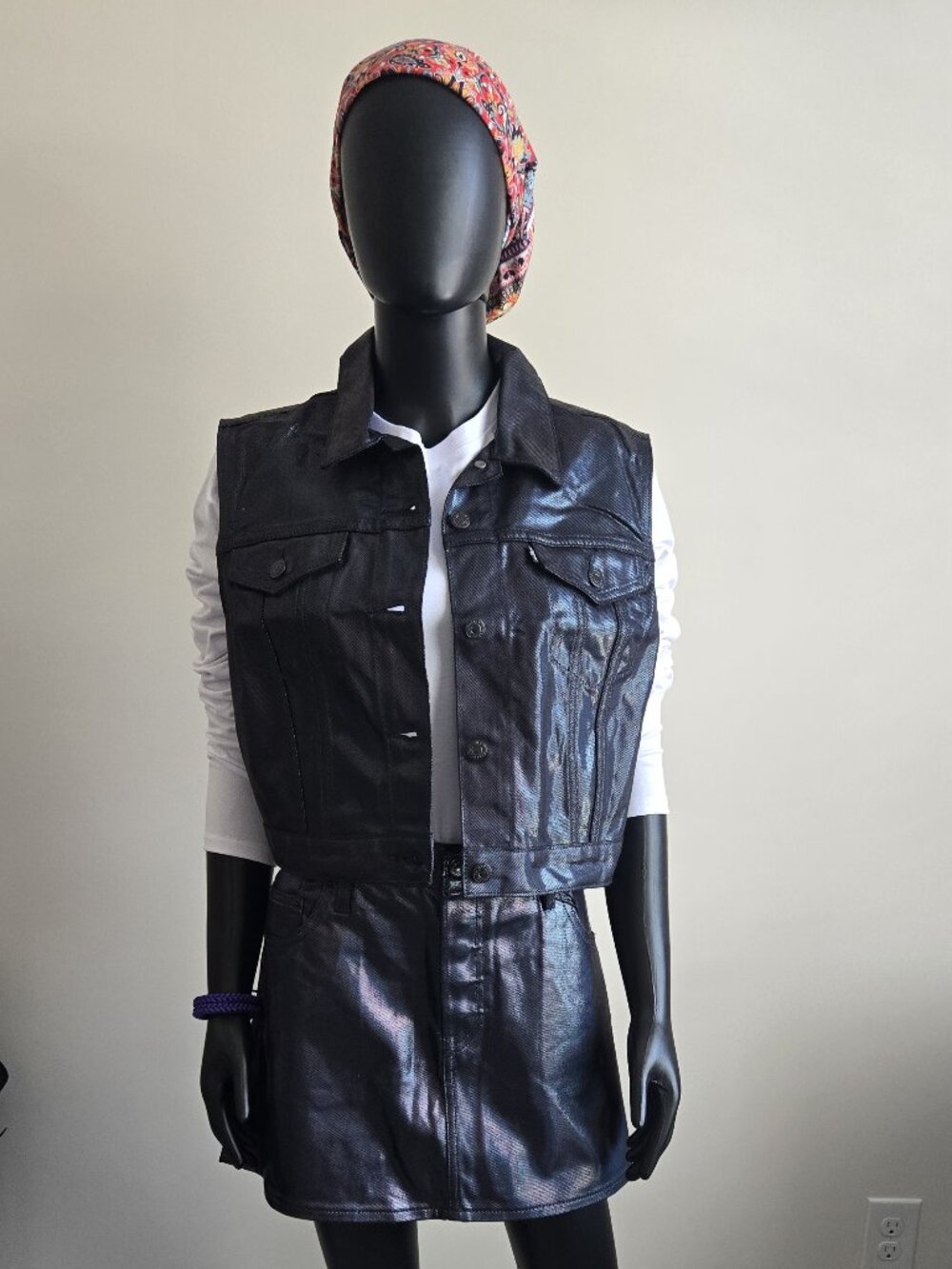 Levi’s Metallic Denim Vest + Mini Skirt Set Size XL (vest) + 33 (skirt) NWT